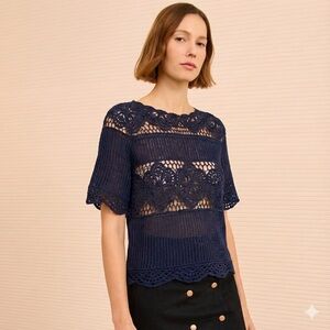 NWT Anthropologie James Coviello Navy Crochet Top
